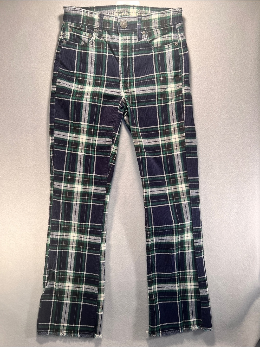 American Eagle Corduroy Plaid Pants Size 0 Green Navy Y2K Preppy Academia
